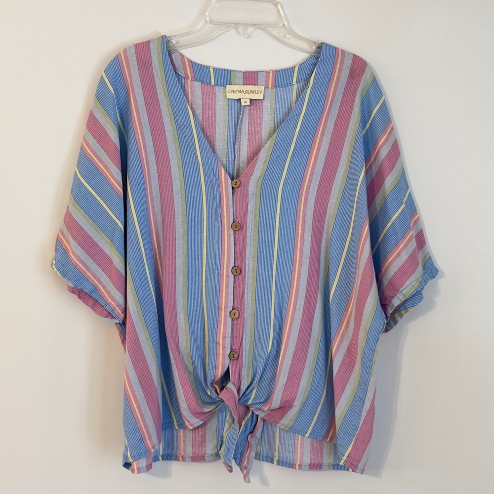 Cynthia Rowley Colorful Pastel Striped Blouse XL